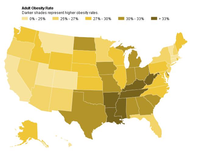 Obesity Rates by State U.S. Map